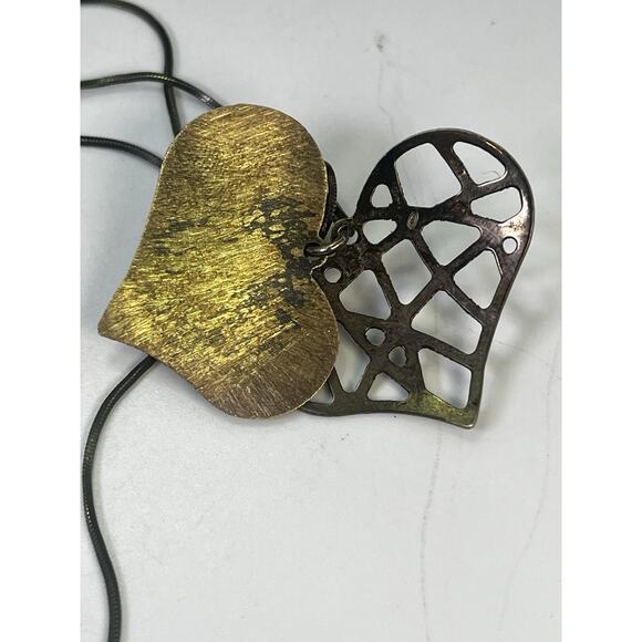 VTG Modernist Sterling Silver Filigree HEART PENDANT w/ Brass Accents NECKLACE - Picture 11 of 16